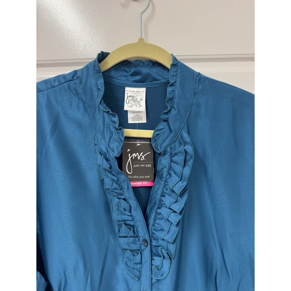 Just My Size Blouse Top 3X 22W 24W Venice Blue Ruffle JM9426 NWT